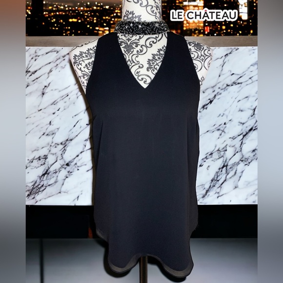 LE CHATEAU Women’s Rhinestone Collar Sleeveless Blouse- XSmall - Picture 1 of 8